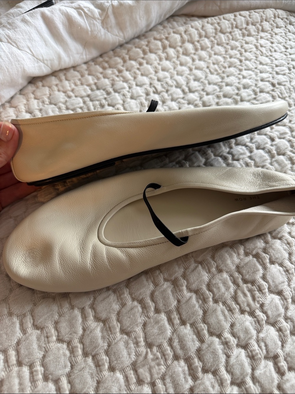 THE ROW / ivory & cream leather elastic strap ballet flats / 38 - Picture 9 of 9